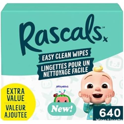 Rascals Baby Wipes, Hypoallergenic, Easy Clean Formula, Dermatologist Tested, 640 Count, Ultra-Strong Cloth for Hands, Face and Bottom