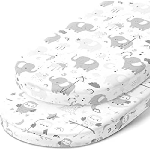 Bassinet Fitted Sheets for Delta Children and Simmons Kids Bassinet - Fits 16 x 32 Inch Oval Bassinet Mattress Pad – Snuggly Soft 100% Jersey Cotton – 2 Pack