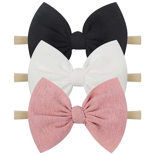 YanJie Baby Girls Nylon Headbands Newborn Bows Handmade Hair Bows Hairbands Hair Accessories for Newborn Infant Toddlers Kids (black white pink)