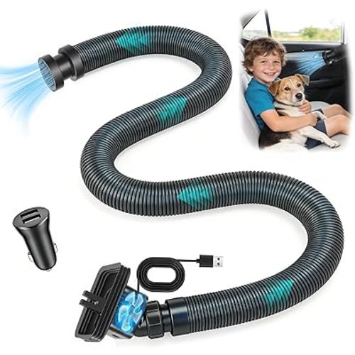 Car AC Vent Extender with Built-in Fan, Extendable Back Seat Air Conditioning, Directs Cool or Warm Air to kids, Elderly & Pets, Portable AC Hose, Universal for Vehicles