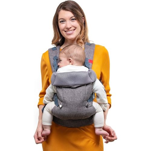YOU+ME 4-in-1 Breathable Baby Carrier Newborn to Toddler 7–32 lbs – Certified Hip Healthy, Convertible Baby Holder Carrier with Adjustable Seat, 3D Mesh Panels, Detachable Bib & Head Support (Gray)