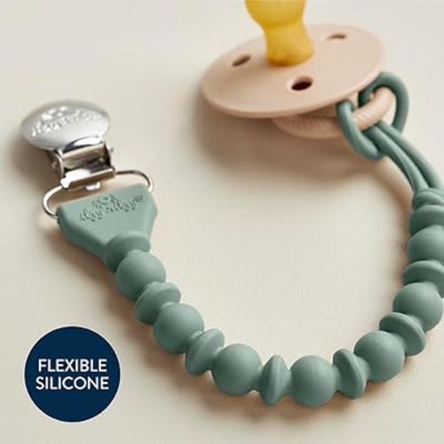 Itzy Ritzy Silicone Pacifier Clip; 100% Food Grade Silicone Pacifier Strap with Clip Keeps Pacifiers, Teethers & Small Toys in Place; Features One-Piece Design & Cord (Succulent)