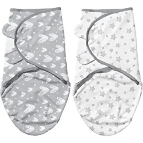 Biloban Baby Swaddles 0-3 Months for Boy Girls, Baby Swaddle, Newborn Swaddle, Cotton Adjustable Swaddle Blanket, Lovely Grey Print, 2 Pack - Small/Medium (0-3 Month)