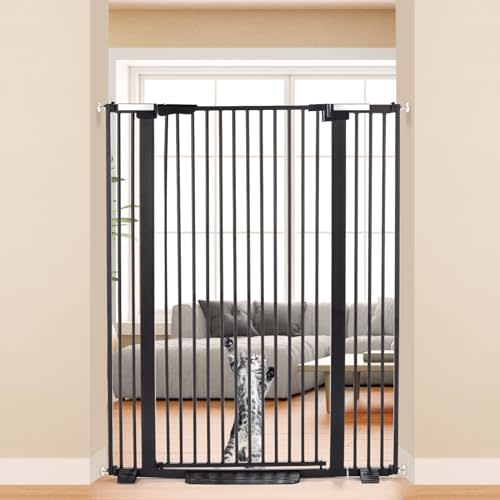 ZOUTEX 51.18" Extra Tall Cat Gate for Doorway, 29"-40" Auto Close Pet Gate Include 2.75" and 5.5" Extension Kits, No Drilling Pressure Mount Kit, Suitable for Doorways or Kitchen, Black