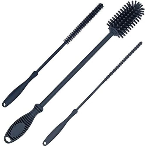 12.5" Silicone Bottle Brush & Straw Cleaner Brush Set | Water Bottle Cleaner for Hydro Flasks, Tumblers, Glassware, Vases and Narrow Neck Containers