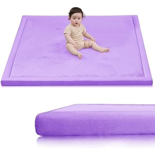 Baby Play Mat for Floor,1.3" Thick Elasti-Foam 50x50 Playpen Mat for Toddlers Infant Kids,Water-Repellent Soft Coral Velvet for Tummy Time,Non-Slip Backing for Crawling,Tatami Style(Lavender)