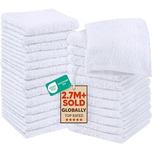 Utopia Towels 24 Pack Cotton Washcloths Set, 100% Ring Spun Cotton, Premium Quality Flannel Face Cloths, Highly Absorbent and Soft Feel Fingertip Towels, White