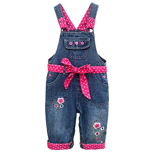Peacolate 3months-3Years Baby Girls Denim Overalls Embroidery Bib Pants Jeans Jumpsuit