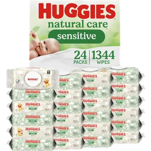 Huggies Natural Care Sensitive Baby Wipes, Unscented, 24 Packs, 1344 Wipes | Fragrance Free, Gentle Clean, Hypoallergenic, Dermatologist Tested, No Harsh Irritants, 1-Handed Dispensing