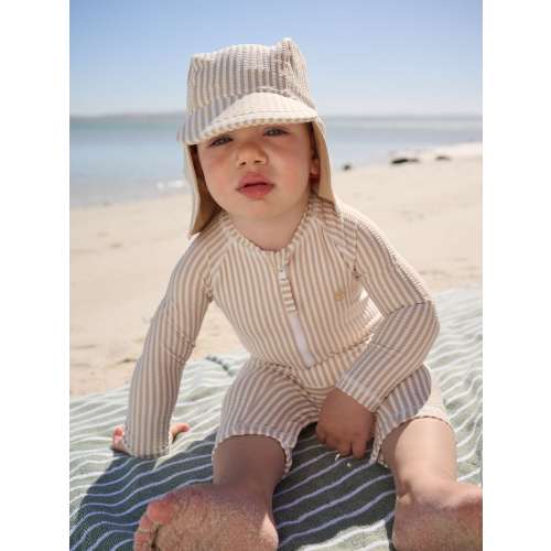 Neutral Striped Sunsafe Swimsuit and Hat Set (3mths-7yrs)