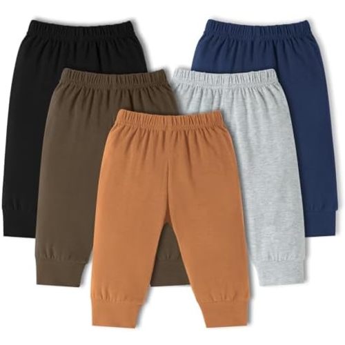 5 Pack Baby Boys Pants Toddler Pull on Sweatpants Infant Cotton Joggers