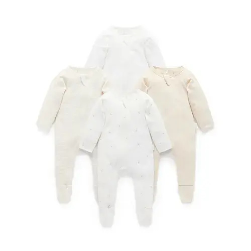 Purebaby 4 Pack Essential Growsuit Vanilla Bear | Baby Bunting AU
