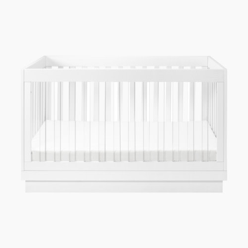babyletto Harlow Acrylic 3-in-1 Convertible Crib with Toddler Bed Conversion Kit - White With White Base And Acrylic Slats