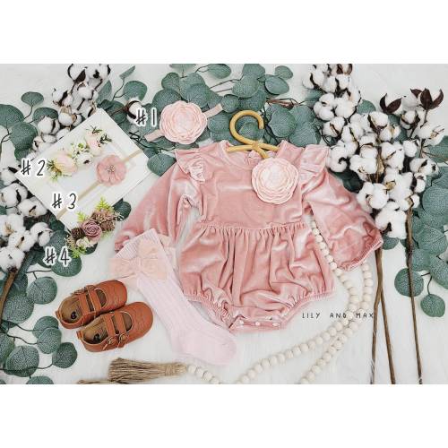 Rustic Pink Velvet Baby Romper: Boho Flower Outfit