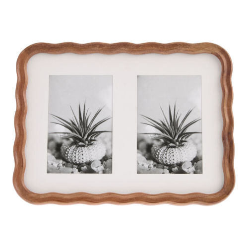 Walnut Acacia Wood Scalloped Wall Double Picture Frame