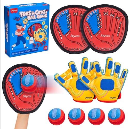 JoyCat Toss and Catch Ball Game with 2 Gloves for Kids & 2 Paddles for Adult or Kids, Outdoor Toys for Family Camping, Beach & Yard Games, Toddler Baseball Glove, Gifts for 3-12 Year Old