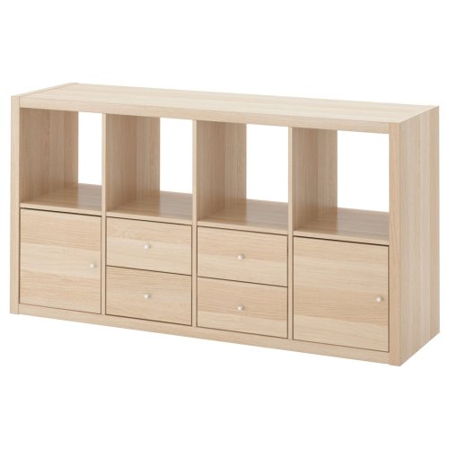 KALLAX Shelving unit - with 2 doors/4 drawers/white stained oak effect 57 5/8x30 1/8 "