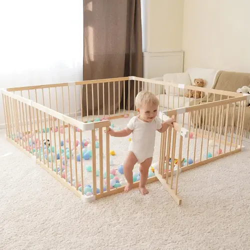 GGF Wooden Baby Playpen -79 * 55 * 24 in, Large Wood Gate Playpen for Babies and Toddlers, Baby Fence Play Yard with Door for Kids Activity Center