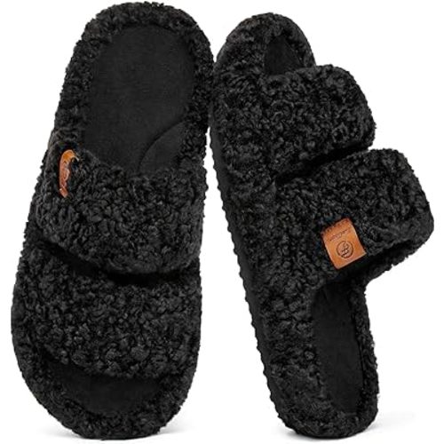 EverFoams Womens Fuzzy Open-toe Slippers Soft Comfy Memory Foam Indoor House Shoes