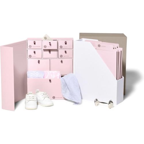 Savor I Baby Deluxe Box | Acid-Free Newborn Keepsake & Memory Organizer with 52 Labels, 9 Drawers, 8 File Folders | Gift for Pregnancy, Gift for Mom & Baby Shower, Pink, No Customization