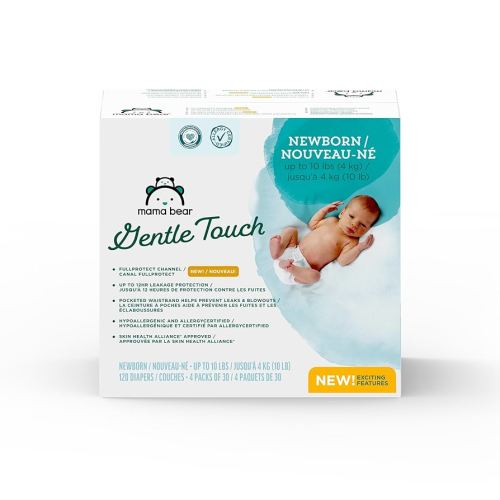 Amazon Brand - Mama Bear Gentle Touch Diapers, Size Newborn, 120 Count (4 packs of 30)