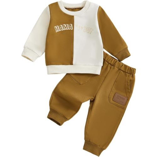Kupretty Toddler Baby Boy Fall Winter Clothes Color Block Long Sleeve Sweatshirt Pullover Tops + Joggers Pants Outfit Set
