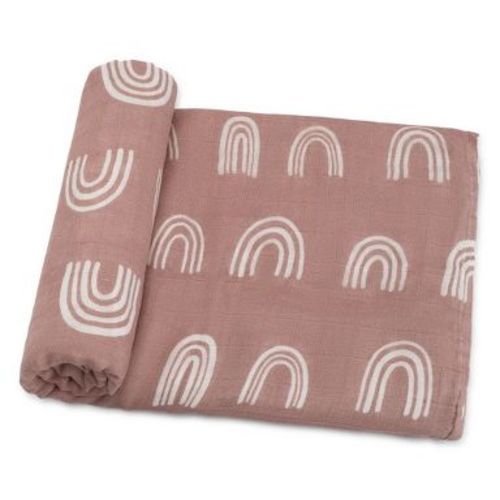 Comfy Cubs Muslin Swaddle Blankets Pack of 1, Soft 47" x 47" Cotton Baby Blanket, Large Multipurpose Wraps - Mauve Rainbow