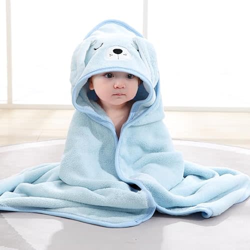 Hooded Baby Towel - Premium Soft Bath Towel for Baby, Newborn,Infant - Ultra Absorbent,Natural Baby Stuff Towel, Soft Coral Velvet Coral Fleece Bath Towel for Boys and Girls (Blue Puppy)