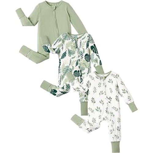PATPAT Baby Footies Boys Girls - Bamboo Viscose - Zipper & Non-Slip Soles Romper Mitten - Footed & Footless Infant Clothes