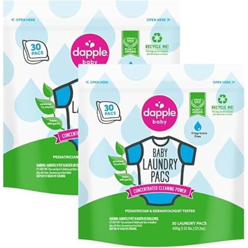 Dapple Baby Laundry Detergent Pacs - 30 Count - Fragrance-free Laundry Pods for Sensitive Skin - Plant-Powered Stain Remover - Newborn Essentials (Pack of 2)