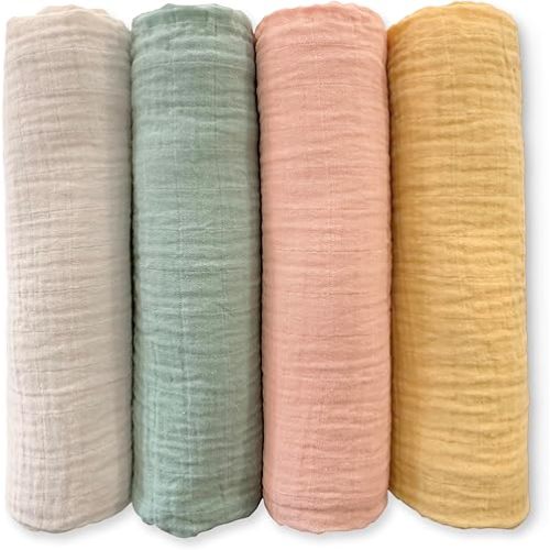 SwaddleDesigns Cotton Muslin Swaddle Blankets for Babies, Set of 4, Neutral Receiving Blankets for Newborn, Baby Registry & Gift, 46x46 inches, Spring Garden