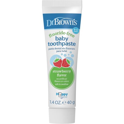 Dr. Brown’s Fluoride-Free Baby Toothpaste, Infant & Toddler Oral Care, Strawberry, 1-Pack, 1.4oz/40g, 0-3 years