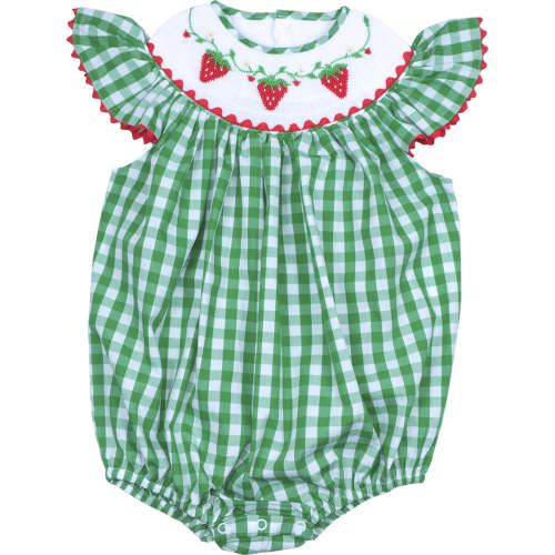 Green Check Smocked Strawberries Bubble
