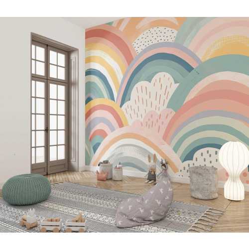 Pastel Rainbow Wall Mural | Kids room and nursery wallmural, removable self adhesive wallpaper
