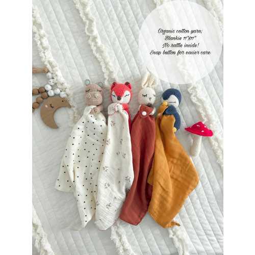 Personalized Organic Cotton Baby Lovey: Crochet Animal Security Blanket