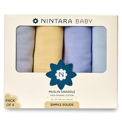 Extra-Large Swaddles - 100% Organic Premium Muslin Cotton, 47" x 47", Ultra-Soft, Breathable, Lightweight, Multipurpose, Unisex, Gifts for Newborns, Pack of 4