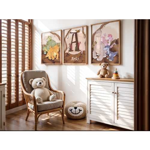 Personalised The Land Before Time, Set of 3, Dinosaur Themed Baby Boy Name Printable Wall Art, Digital Instant Download, Custom Nursery Art