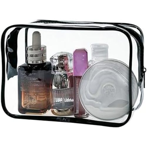 Neon Pouch Small, Makeup Bag, 7"x2.3"x4.7" Size TSA Approved Toiletry Bag, Clear Travel Bags for Toiletries, Clear Cosmetic Bag for Women and Men Small (Transparent (black bone))