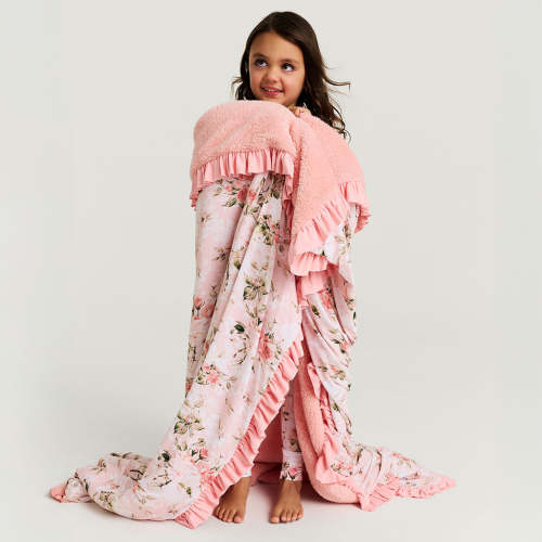 Vintage Pink Rose Ruffled Luxe Plush Patoo® Blanket