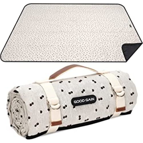 Extra Large Picnic Outdoor Blankets with Carry Strap, Oversized 78"x57" Waterproof & Sand Proof Portable Camping Mat, Outdoor Beach Mat for Park, Hiking, Travel, Concerts, Playground,Indoor(Beige)