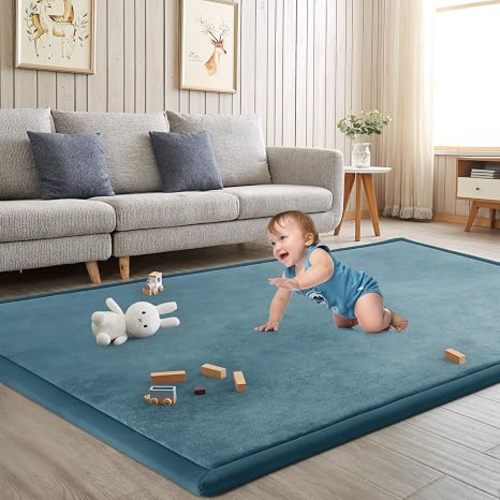 Baby Play Mat for Floor Nursery Muscle Area Rug Playroom Rug 59"x71" Elastic Foam 1.3" Thick Crawling Mat for Babies,Toddlers, Infants(Ice Blue)