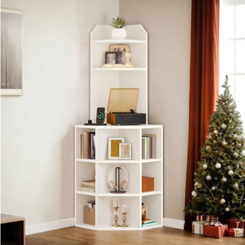 Amazon.com: YITAHOME Corner Shelf with USB Ports & Outlets, Modern Corner Storage Cabinet Rack Charging Station, Wooden Display Bookshelf Bookcase for Living Room, Bedroom, Dining Room, Kitchen, White : Home & Kitchen