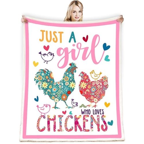 Chicken Blanket,Chicken Decor Gift Blanket,Just A Girl Who Loves Chickens Soft Rooster Throw Bedding Gifts for Kids Boys Girls Adults 60"x50"