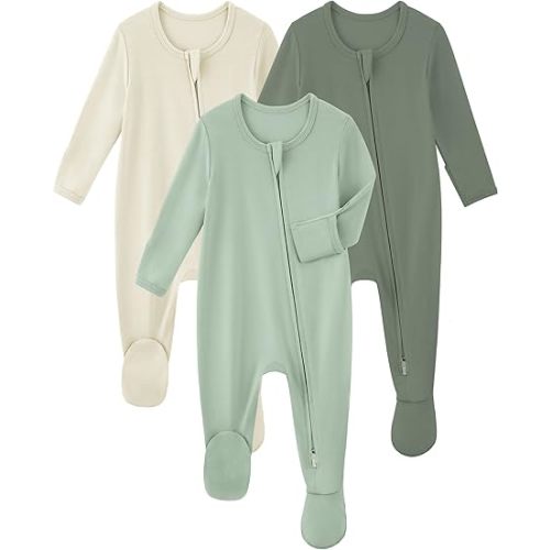 Yoofoss Rayon Made From Bamboo Baby Pajamas 3pcs Newborn Sleepers For Boy Girl Clothes, 0-3 3-6 6-9 Months Footed Pjs