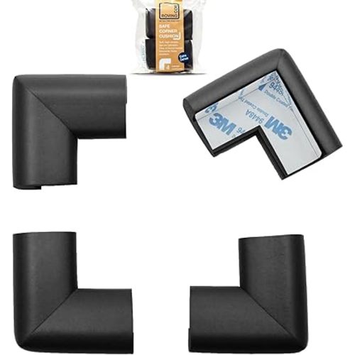 Roving Cove HeftyFit Corner Protector for Baby (4 Large Corners), Heavy-Duty Soft Rubber Foam Furniture Corner Bumper Guards, 3M Adhesive Pre-Taped, Onyx Black