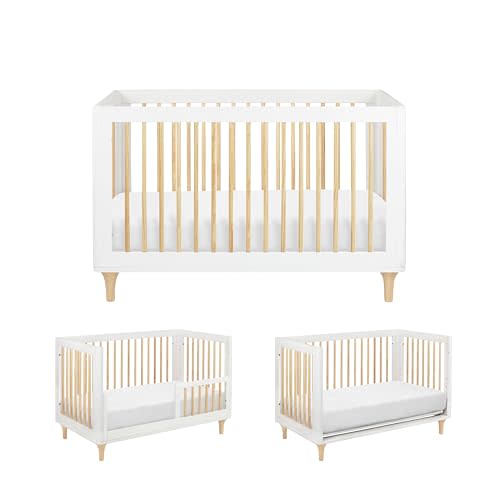 Babyletto Lolly 3-in-1 Convertible Crib with Toddler Bed Conversion Kit in White and Natural, Greenguard Gold Certified