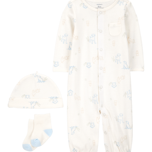 Ivory Baby Girl 3-Piece Puppy Converter Gown & Cap Set - Ivory | Carter’s Oshkosh Canada