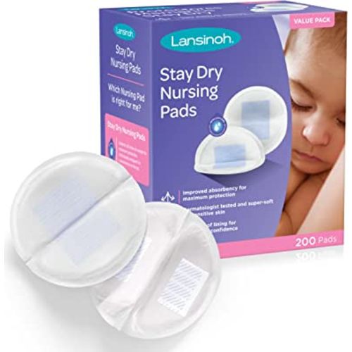 Lansinoh Stay Dry Disposable Nursing Pads, Soft and Super Absorbent Breast Pads, Breastfeeding Essentials for Moms, 200 Count