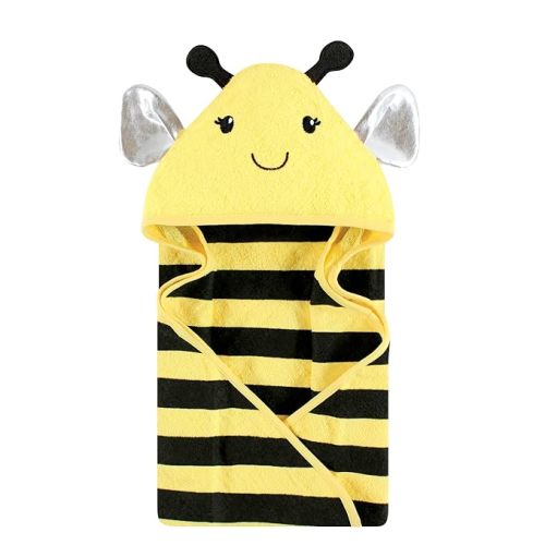 Hudson Baby Unisex Baby Cotton Animal Face Hooded Towel, Yellow Bee, One Size