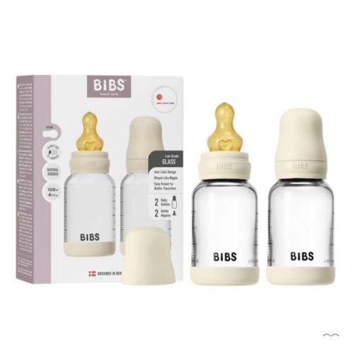 BIBS Glass Baby Bottle 4oz Silicone 2-Pack Ivory | Slow Flow – Bibsworld store US